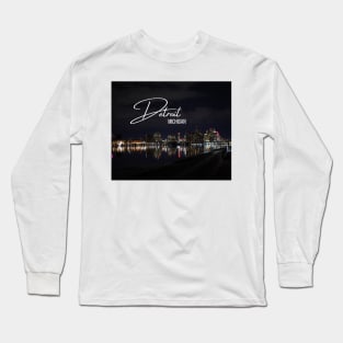 Downtown Detroit skyline at night / Detroit river photography at night Long Sleeve T-Shirt